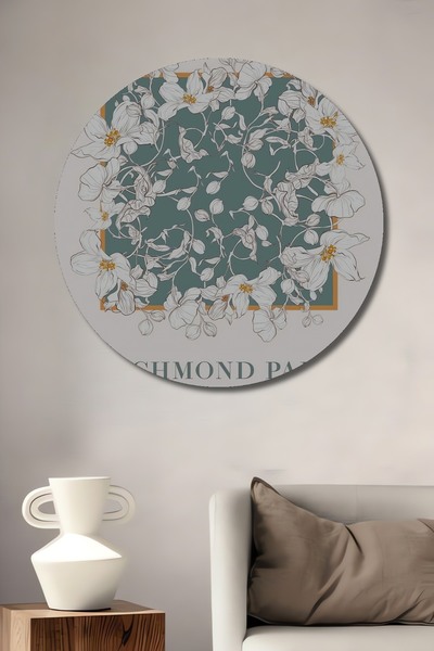 Teona Ahşap Pictură decorativă pentru perete de casă, din lemn MDF, cu aspect de cadru, Richmond Park Flowers, pictură rotundă pentru perete de casă
