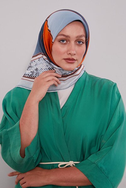 Levidor Petrol Blue Mixed Geometric Pattern Cotton Scarf