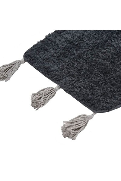 ANTBRO rectangular bath mat in anthracite color with gray fringes, 60x40cm