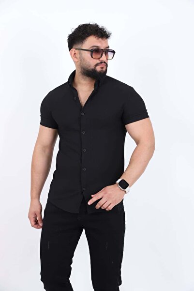 Blue Ant Ottoman Düğmeli Yaka Kısa Kollu Fit Gömlek