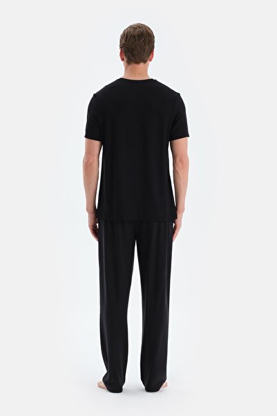 Eros Black Flared Detailed Straight-Leg Trousers