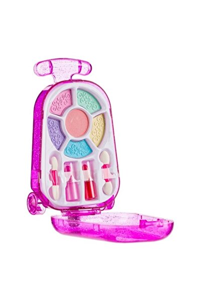 ANTBRO ® Set de joacă Valiză cosmetică cu fard de pleoape cu sclipici, ruj roz și roșu, două pensule duble