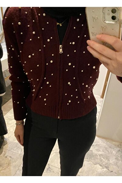 Butik İNCİ DETAYLI KISA BORDO HIRKA