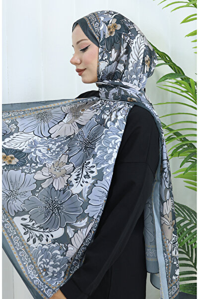 sefamerve شال شانزليزي منقوش بالزهور 70319-15 أنثراسيت سموكد