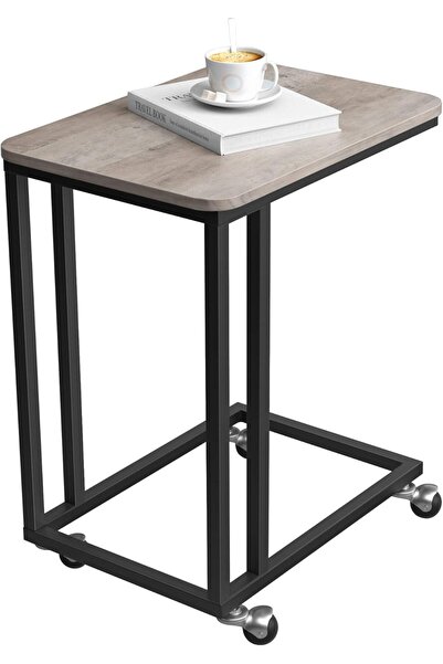 VASAGLE Side Coffee Table with Removable Casters Chipboard Top and Metal Frame, 35x50x60 cm Grey Oak