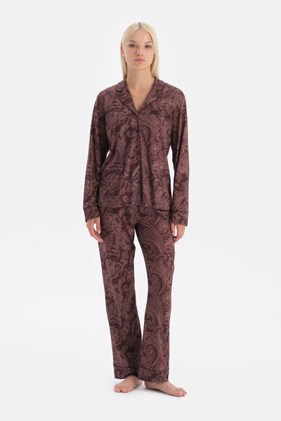 Eros Shawl Patterned Shirt and Pants Set