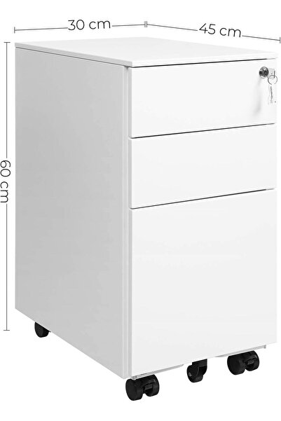 SONGMICS Dulap mobil de birou tip rollbox, 3 sertare pentru documente A4, oțel, 30x45x60 cm, alb