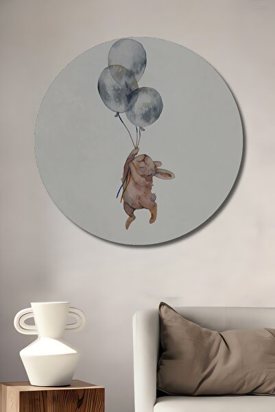 Teona Ahşap Tablou decorativ cu cadru rotund din lemn, cu aspect de baloane de iepure