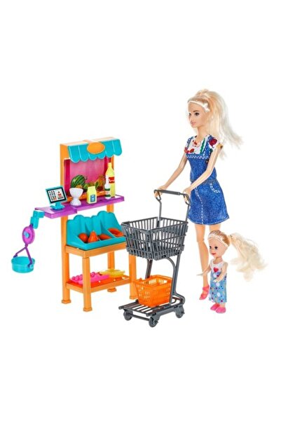 ANTBRO Set de joaca papusa mama cu fetita la supermarket, accesorii incluse