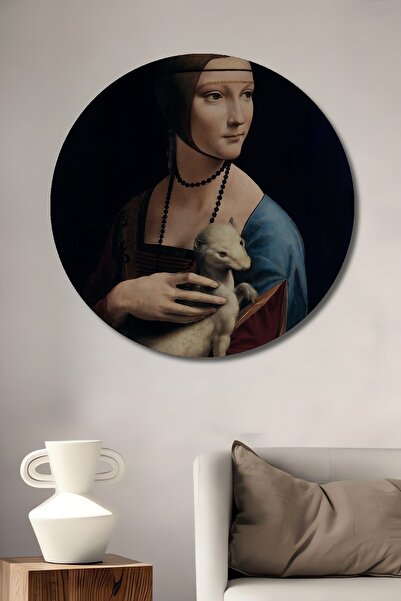 Teona Ahşap Tablou decorativ rotund din lemn Da Vinci Femeie Herminle