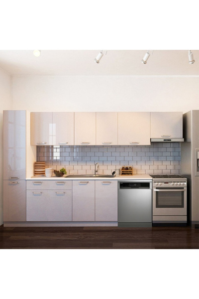 Tdesigno Tiran Hazır Mutfak Dolabı Kiler Dahil -320cm-Beyaz Laminat Tezgah Dahil-Bulaşık Makinesi Yeri Mevcut