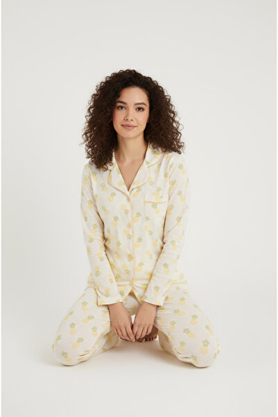 Bravie Luxury Viscose Pineapple Patterned Women's Long Sleeve Pajama Set – 42571