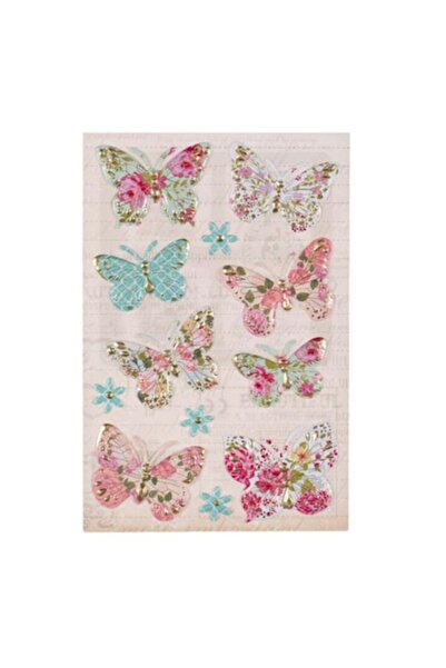 Bibilel Set autocolante de perete, 8 fluturi si 4 floricele, Vintage, Multicolor