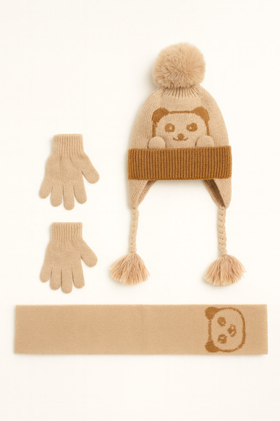 Krazber Baby Boy Scarf, Beanie and Gloves Set | Beige