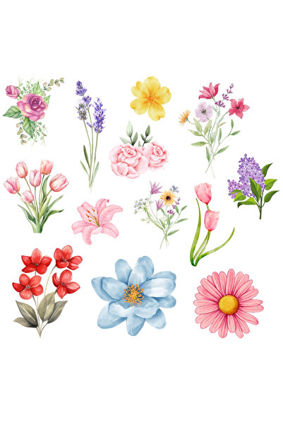 Bimotif Karışık 21 çeşit çiçek sticker seti (1 sayfa)