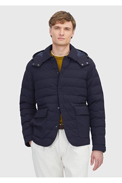Ramsey Navy Blue Regular Fit Hooded Casual Woven Coat