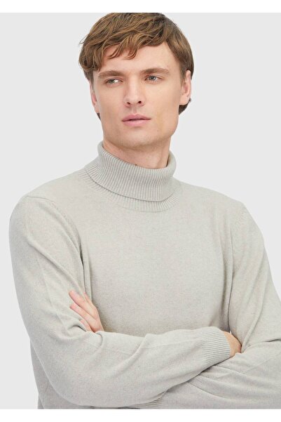 Ramsey Stone Full Turtleneck Plain Knit Wool Blend Sweater