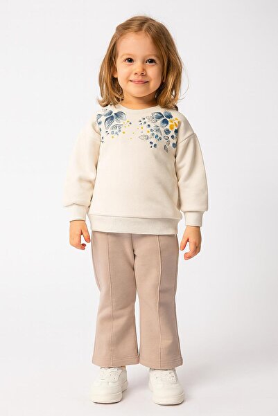 RAPAPA 3 Thread Raised Floral Pattern Sweatshirt and Sweatpants Set 10745Vi̇