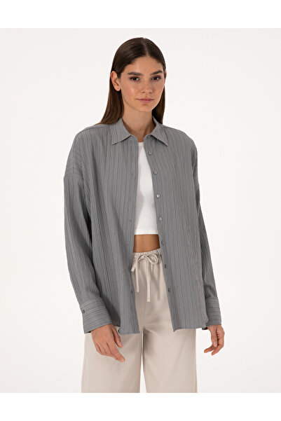 Pierre Cardin Gri Oversize Uzun Kollu Gömlek 50318232-VR024