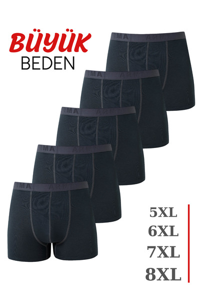 Arma Yıldız Men's Smoked Plus Size Boxer Cotton Lycra Soft and Flexible Fabric 5 Pack