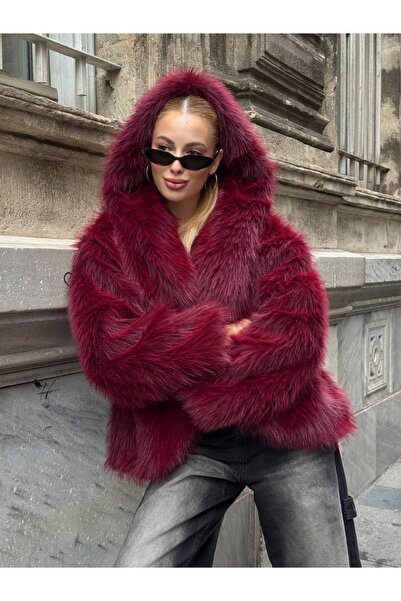 asyadabutik Model scurt cu glugă importat premium, cu blană excelentă