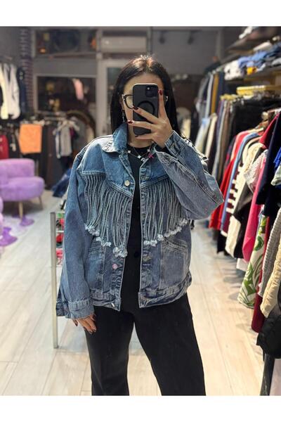 TRENDBUTİK Kot Ceket Mavi Püsküllü