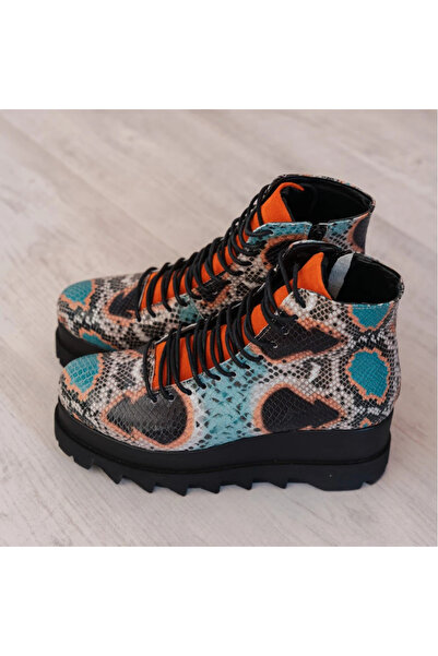 exclusives.ro Ghete - Lyon - Snake Turcoaz - piele naturala - talpa inalta