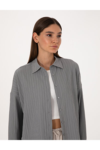 Pierre Cardin Gri Oversize Uzun Kollu Gömlek 50318232-VR024