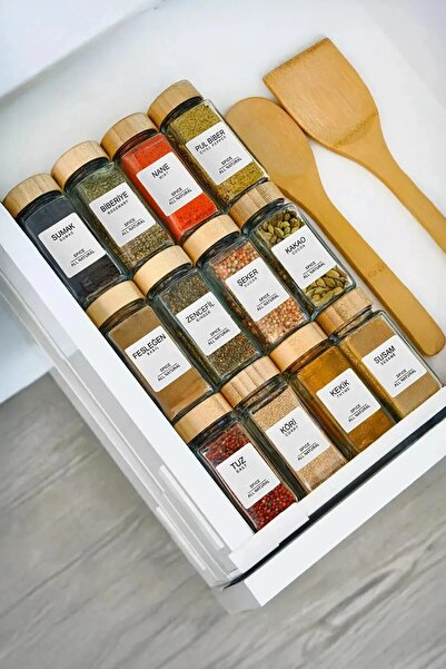 Kitchen Life 12-Piece Square Glass Spice Jar Set with Bamboo Lids / 40 Labels Included as a Gift / 12-Piece Spice Jar Set