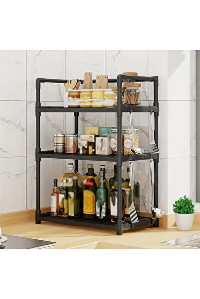 Cozy Nest 3-Tier Storage Rack Shelf Organizer – Multi-Purpose Kitchen Bathroom Counter Stand with Hooks Handle