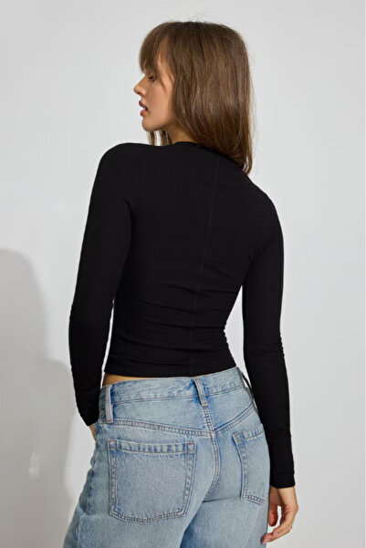 Madmext Black Crew Neck Slim Fit Women's Bodysuit Mg2564