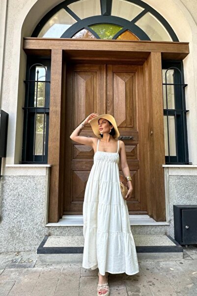 Wear Up Ecru Strap Muslin Dress