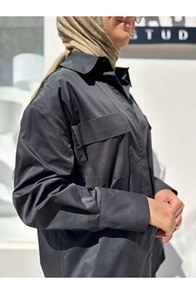 Babil Butik Td4254 Nova Paper Pocket Women's Shirt Black