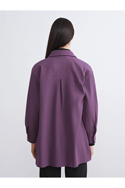 LC Waikiki LCW Modest Mor Oversize Kadife Kadın Gömlek Tunik