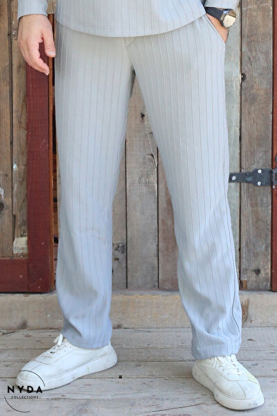 Nyda Collections Pantaloni pentru bărbați, material reiat țesături, cu dungi,...
