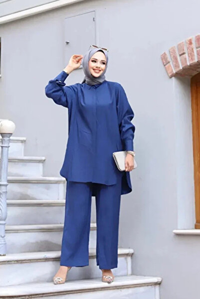 Tesettür Diyarı طقم ملابس إسلامية فضفاضة من قماش المودال - أزرق داكن