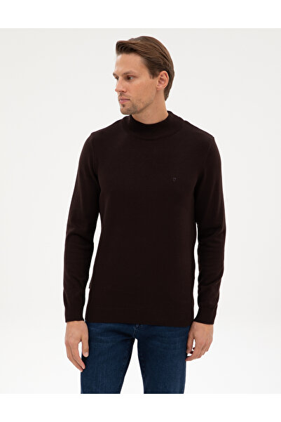 Pierre Cardin Dark Brown Slim Fit Half Turtleneck Basic Knitwear Sweater 50315457-Vr084