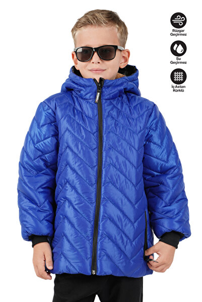 JARMO KİDS Boy's Water and Windproof Hooded Coat with Fur Lining Inside, Zigz...
