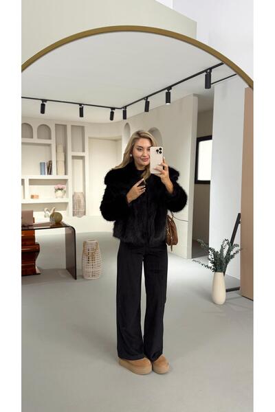 Sezgi Tekin Black Velvet Trousers with Elastic Waistband Detail