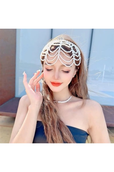 TAKIŞTIR Coroană de culoare albă cu detalii de perle pentru mireasă/henna/înțelegere/design de mireasă