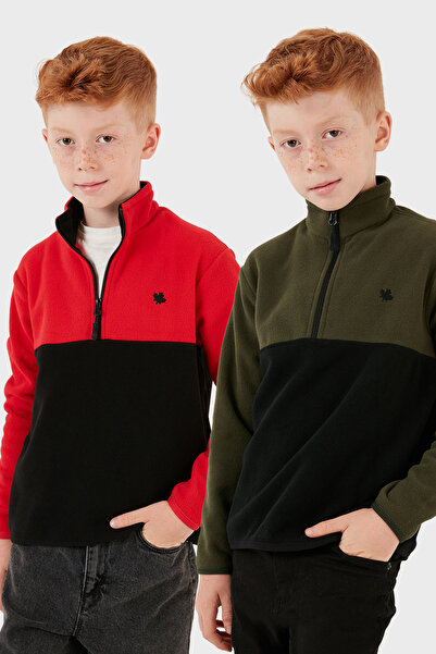 Lela Soft Textured Half Zip Color Block Stand Collar 2-Pack Fleece Kids' Polar
