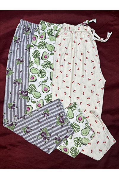 Kuryıldız 3’lü Kadın Desenli Pamuk Penye Kumas Karısık Renk Tek Alt Pijama