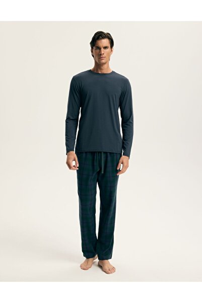 ESOTIQ HOMME Men's Classic Pajama Set Long Sleeve & Pants Relaxed Fit Breathable Comfy | Annex