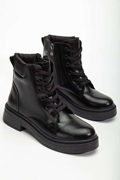Hayalimdeki Ayakkabı Women's Black Leather Laced and Zippered Boots
