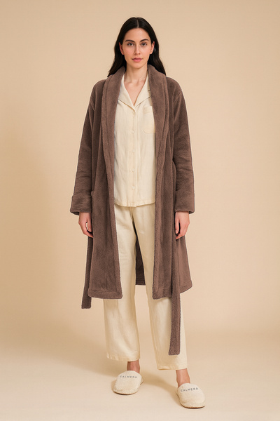 Calmera Wellsoft Polar Shawl Collar Women's Dressing Gown |   Soft |   Belted - Knee Length - Bathrobe |   Mocha