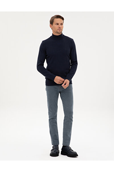Pierre Cardin Navy Blue Melange Slim Fit Half Turtleneck Basic Knitwear Sweater 50315457-Vr120
