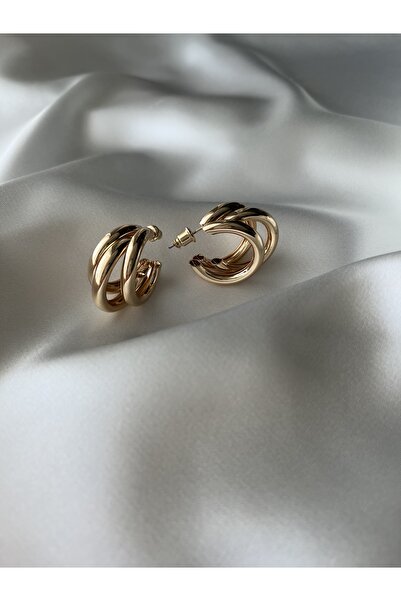 stainless steell Kadın Çelik Üç Halkalı Gold Küpe