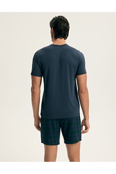 ESOTIQ HOMME Classic Men's Pajama Set Plain T-Shirt & Plaid Shorts Cotton & Modal | Agile