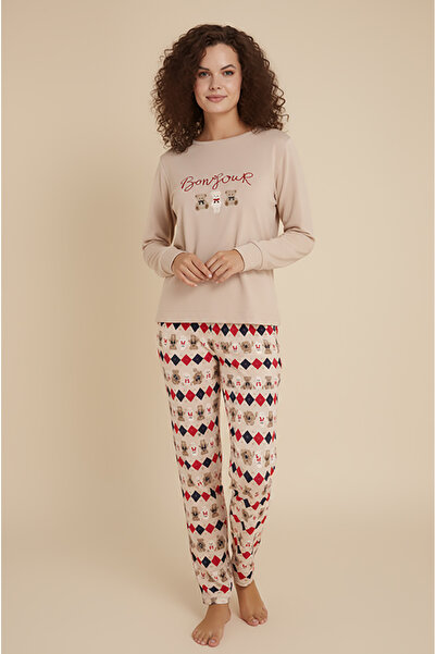 Bravie Luxury Thermal Bonjour Dog Patterned Women's Fleece Winter Pajama Set – 42042