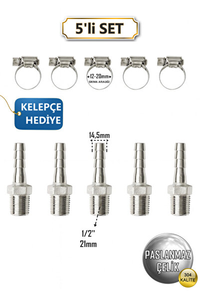abcpaslanmaz Paslanmaz Hortum Rekoru | 1/2’’ Rekor + Kelepçe 5’li Set | Krom ...